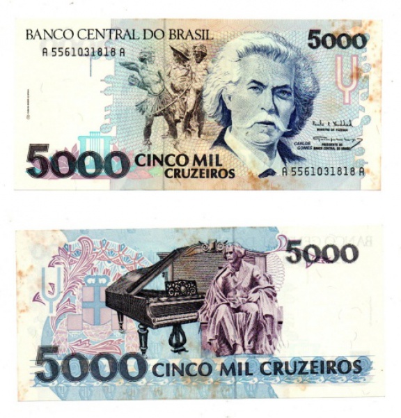  69- BRASIL CINCO MIL CRUZEIROS C221 ANO 1993 MBC MANCHA