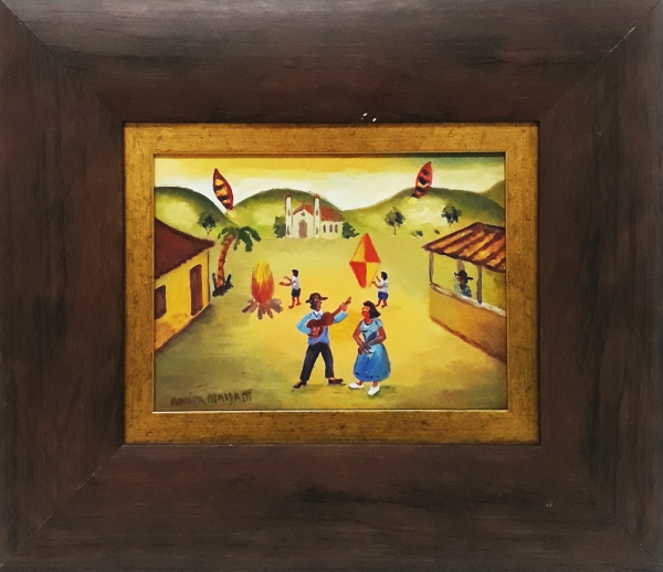 AM000, ANITA MALFATTI, óleo sobre cartão, "Festa de São João", medida interna 15 x 20 cm, me