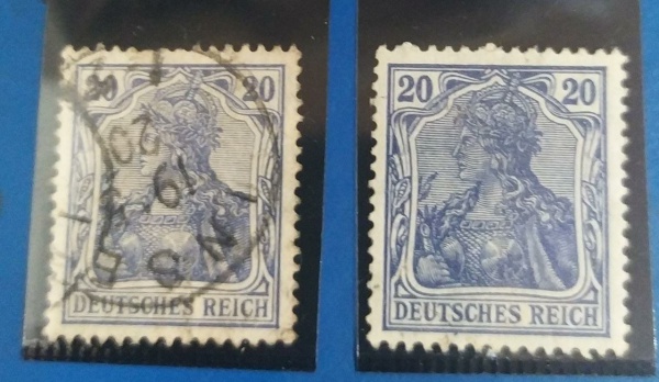 SELOS DA ALEMANHA - IMPERIO ALEMÃO - 1905 -1911 Germania & Local Motifs - As Stamps of 1902 but Watermarked - 85O1420Pfg. Azul violeta - 85a*O1520Pfg. Ultramarino - USADOS