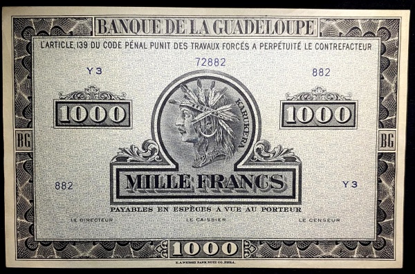 Cédula de Guadalupe - 1000 francs - 1942 - P26 - Soberba