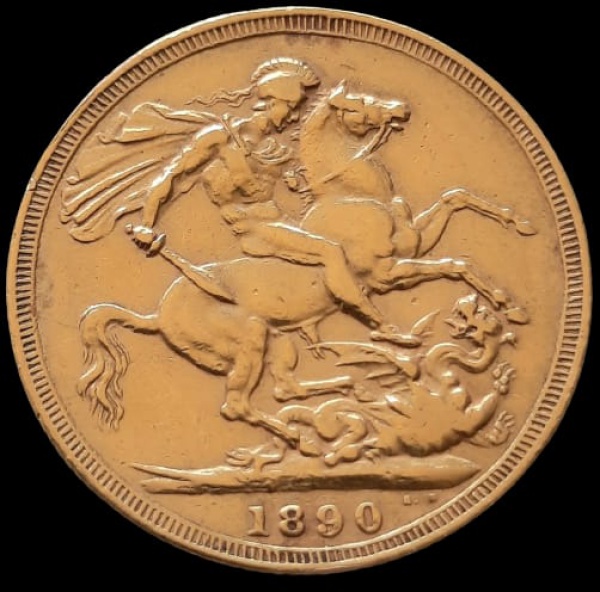 Inglaterra - 1890 - 1 libra - São Jorge com dragão - Ouro 0.917, 7.99g, 22.05mm. LANCE LIVRE .