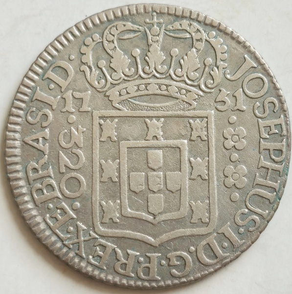 Brasil - Moeda de 320 réis prata ano 1751R P240.