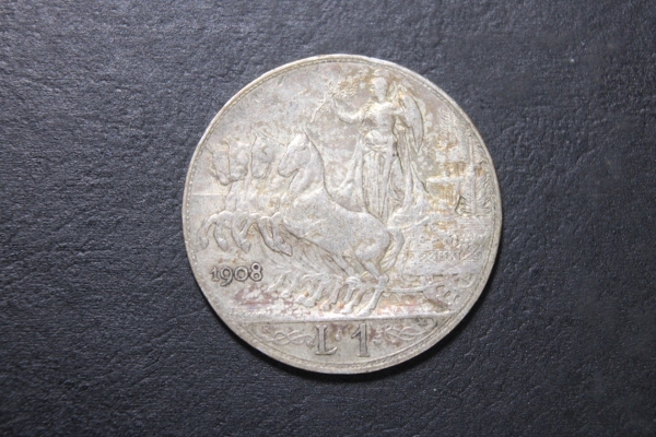 moeda de prata da Itália, 1 Lira de 1908 muito rara, R$ 260,00