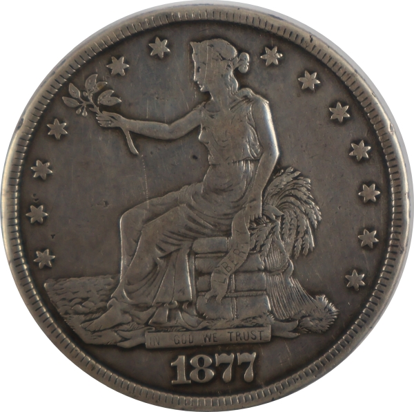 Moeda dos Estados Unidos - 1 dollar - 1877 - Prata (.900) - 26.9 g - 38.1 mm - KM# 108 - TRADE DOLLA