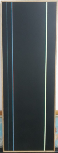 GM007, CHAROUX, óleo sobre tela, geométrico, medindo 35 x 100 cm.