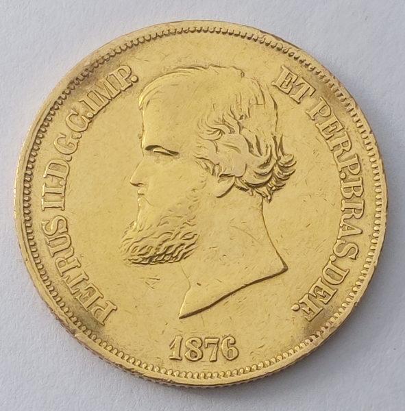 Moeda de ouro Brasil, 10000 réis, 1876, 8,90gr, muito bem conservada