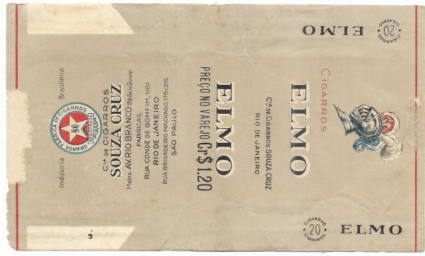 Carteira ( Embalagem ) antiga de cigarros da marca Elmo, período 1 Preço Impresso