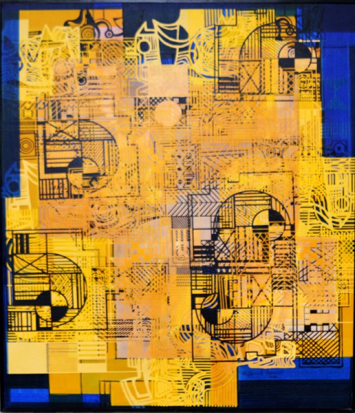 Roberto Burle Marx, Abstrato - panneaux / pintura sobre tecido - datado 1985 - med. 120 x 100 cm -