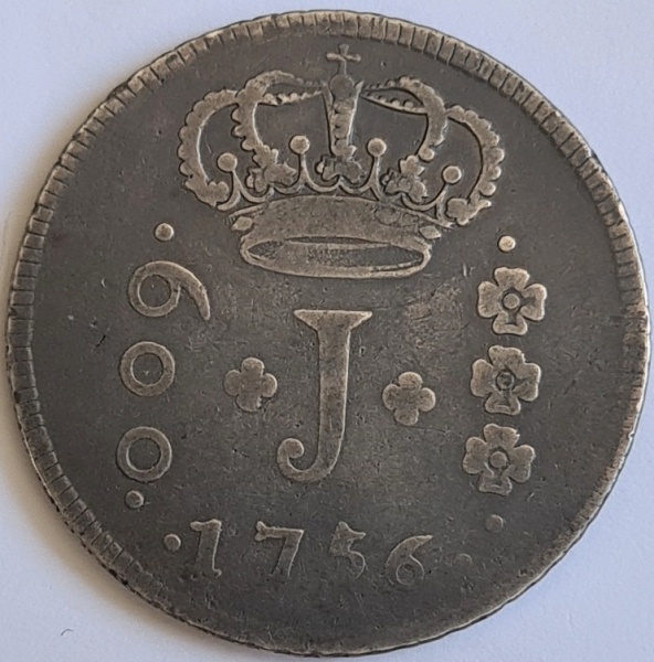 Brasil - moeda em prata de 600 réis ano 1756R - linda moeda e pátina.