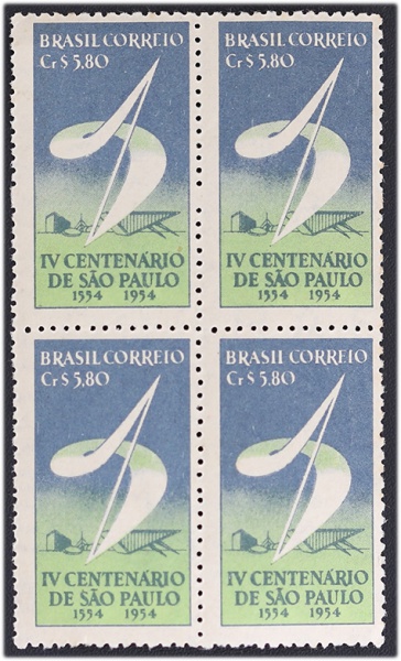 Selos do Brasil Quadra Com.1953 400 anos de São Paulo C-295 Mint