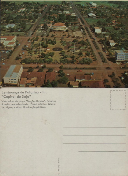 Cartão Postal Palotina, PR - Vista aérea da Praça Nações Unidas, Editora Kingraf, sem uso