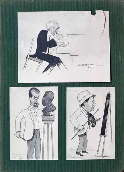 Emilio Cardoso Ayres (1890-1916). Prancha contendo 3 caricaturas. LETL 968, 969 e 970.