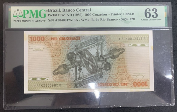 BRASIL - CÉDULA DE 1000 CRUZEIROS 1980 - CABEÇÃO - GRADUADA PELA PMG MS 63