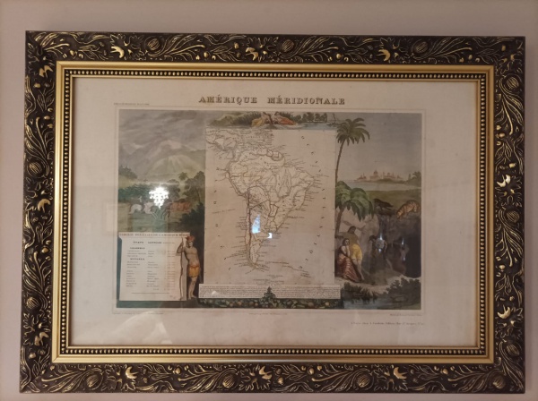 MAPA AMERICA MERIDIONALE DE 1856 COM MAPA DA AMERICA DO SUL E ALEGORIAS - AQUARELADO A MAO - ILUSTRA