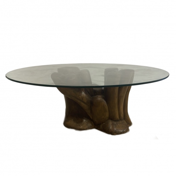 Designer JOAQUIM TENREIRO    ____Magnífica e rara mesa de centro em tronco e madeira .Peça assinada