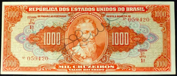 Cédula do Brasil - 1000 cruzeiros - 1949 - 1ª Série - C104 - Soberba