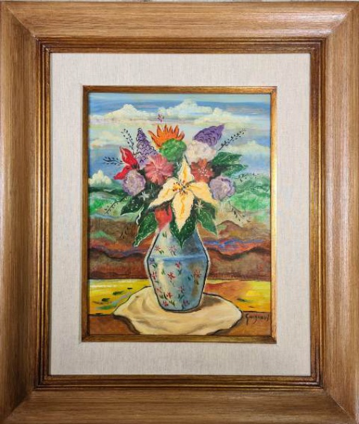 Guignard, Vaso de Flor, óleo sobre placa, 42 X 32 cm, assinado no canto inferior direito, Obra com C