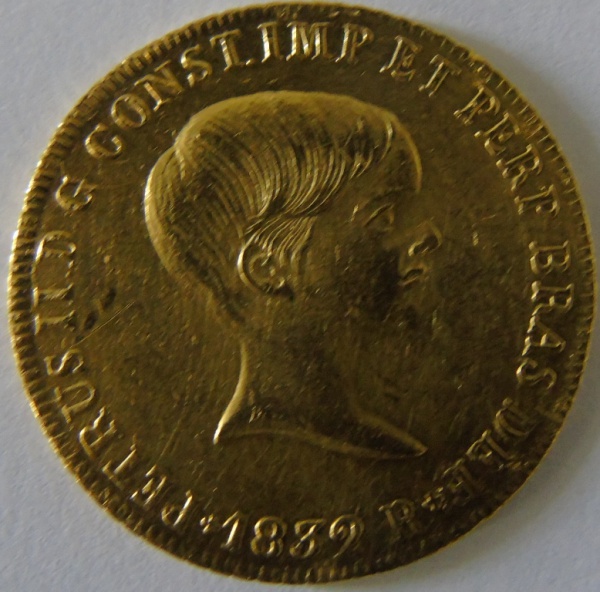 Moeda de ouro , Brasil Imperio 6,400  Reis 1832 -D.Pedro II -peso 14,26 gr -