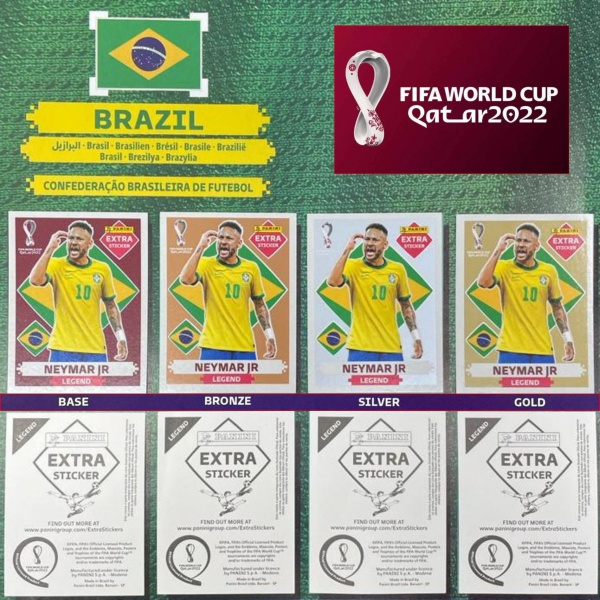 NEYMAR JUNIOR (Brasil) - KIT COM AS 4 FIGURINHAS EXTRA LEGENDS - OURO (Gold), PRATA - BRONZE e BORDÔ
