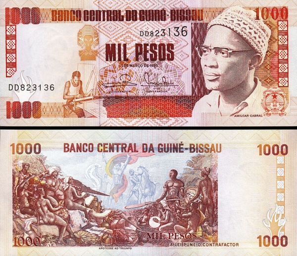 LINDA CÉDULA DA GUINÉ BISSAU - 1.000 PESOS 1993 FLOR DE ESTAMPA