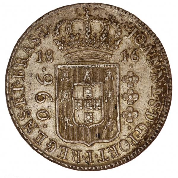 Moeda do Brasil - Colonia - 960 Reis - 1816 B (Bahia) - D. João, Príncipe Regente  - Prata - Cat AI P.401a - c/ batida dupla - linda peça