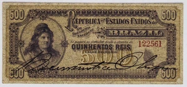 Numismática, BRAZIL Quinhentos Reis, Autografada, Z 1901 R073