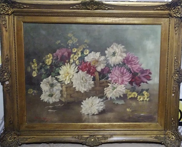 ANITA MALFATTI, óleo sobre tela. "Flores", medindo: 60 x 80 cm. A.c.i.d. COM MOLDURA