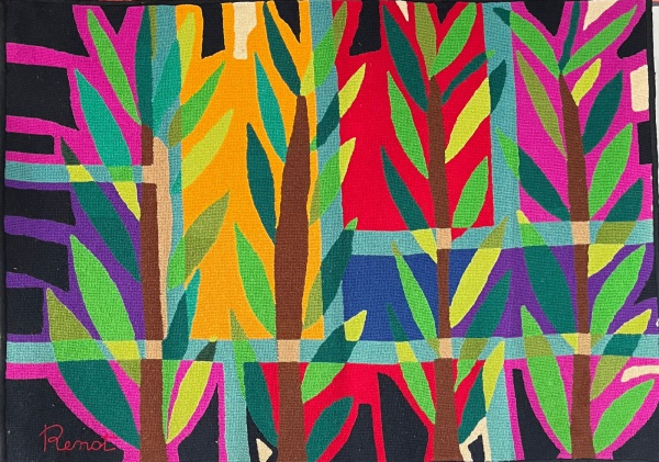 RENOT | Linda tapeçaria artesanal executado em lã e com cores vibrantes | assinada e datada de 1973