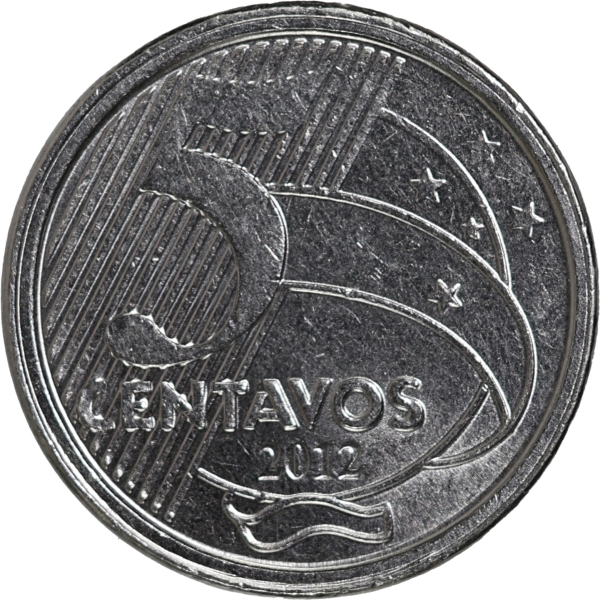 Moeda do Brasil - 5/50 centavos - 2012 - CUNHO TROCADO / MULA