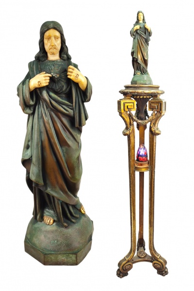 Dominique Alonzo (ativo entre 1910 e 30) - Sagrado Coração de Jesus - Belíssima imagem em bronze