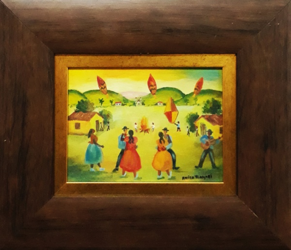 AM000, ANITA MALFATTI, óleo sobre cartão, "Festa de São João", medida interna 20 x 15 cm, me