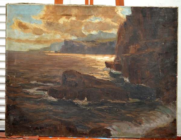 Navarro da Costa, Marinha com Encosta - óleo sobre tela - datado 1911 - med. 65 x 85 cm
