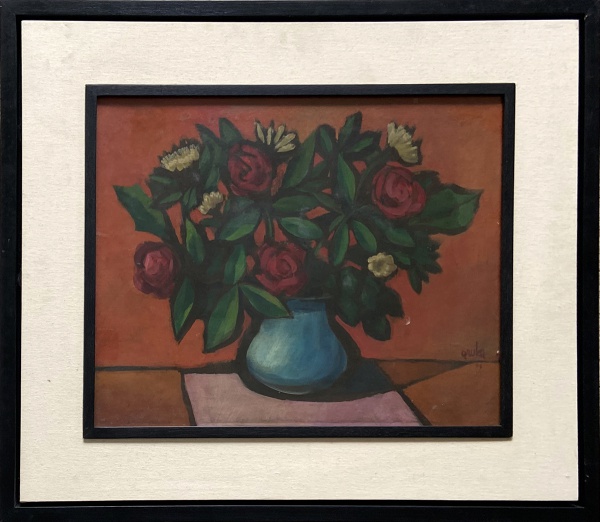 Mario Gruber. Vaso de flores. Óleo sobre papel. 42 x 52 cm. 1958. Medida total com a moldura: 66,5 x