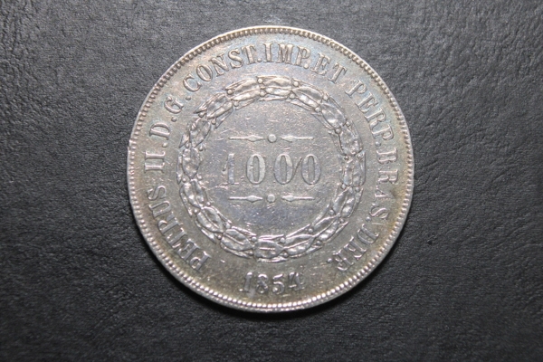 moeda de prata do Brasil, 1000 reis de 1854 data rara