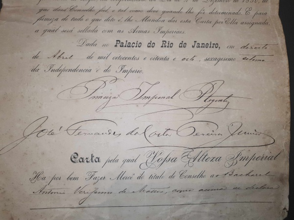 Brasil II Império, fantástico documento assinado pela Princeza Imperial Regente (Princesa Izabel) em
