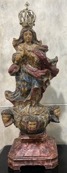 Nossa senhora da Conceição em cedro policromado art popular do nordeste com coroa em filigrana de pr
