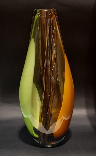 Vaso em Murano tricolor verde,ambar,marrom, Med 39X21