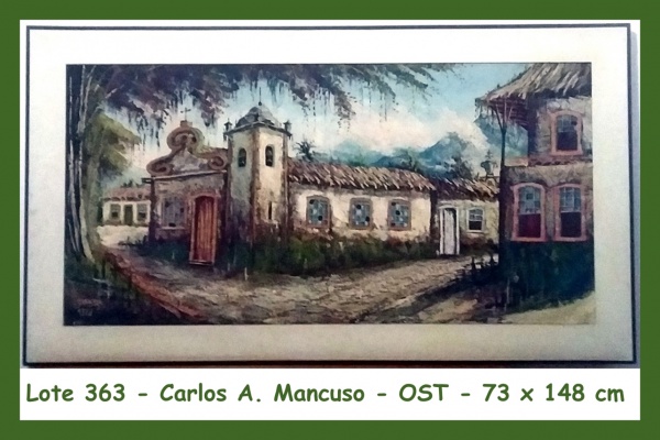 Quadro - O.S.T. assinada no c.i.e. Mancuso (Carlos A. Mancuso) Casario/capela 73x148 cm (A Retirar)