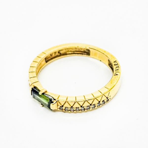 Anel Vivara Icona em Ouro Amarelo 18K com Turmalina Verde e Diamantes Aro: 17
