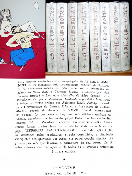AS MIL E UMA NOITES - 8 Volumes, 1961. OBRA RARA, porém NO ESTADO! ALDEMIR MARTINS, MAIS DE 100 PRAN