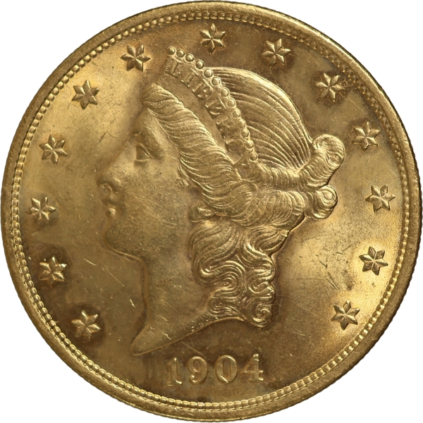 Moeda dos Estados Unidos - 20 dollars - 1904 - OURO (.900) - 33.4 g - 34 mm - KM# 74.3