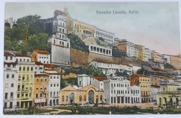 Cartão Postal Salvador, Bahia. Elevador Lacerda. Ed. Litho-Typ Joaquim Ribeiro & Companhia.