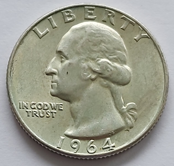 Moeda EUA Quarter Dollar 1964 D, (Prata)