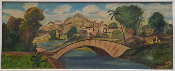 Anita Malfatti, Paisagem Interiorana - óleo sobre tela medindo 39,5x99cm, a.c.i.d com certificado