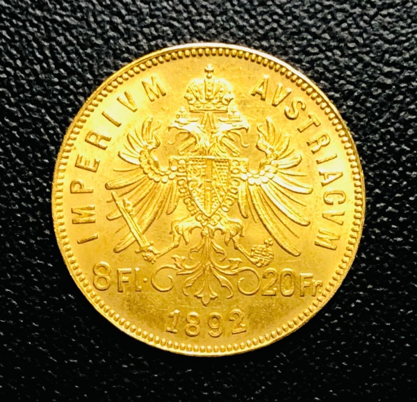 8 Florins 1892 Império Austríaco - Ouro (.900) 6.4516 g 21 mm - Imperador Francisco José I - KM- 226