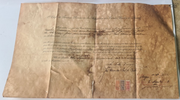 CARTA PATENTE assinada por GETULIO VARGAS e outros, em papel timbrado como CHEFE DO GOVERNO PROVISÓR