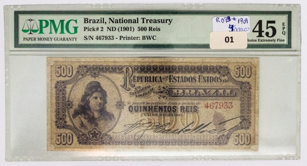 Numismática, BRAZIL QUINHENTOS REIS, Z, Nº 467933, R 079*, AUTOGRAFADA 1901