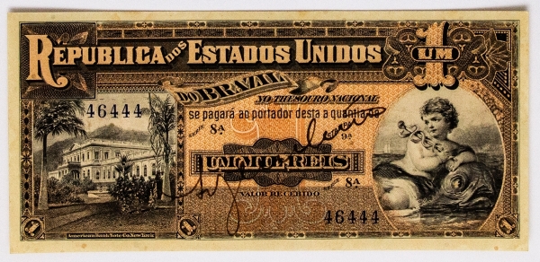 Numismática, BRAZIL Um mIl Reis, Serie 8ª, autografada, R 076 1892