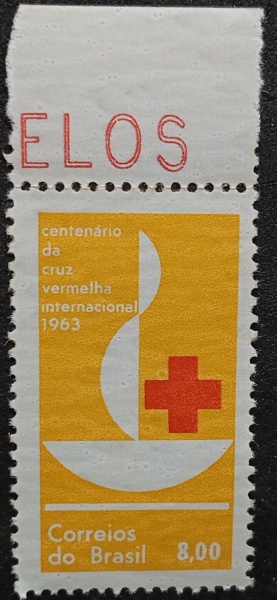Brasil - Selo Marmorizado novo com goma C493Y Centenário da Cruz Vermelha ano 1963, catálogo marca R