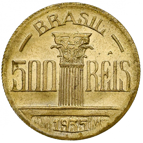 Moeda do Brasil - 500 Reis - Regente Feijo - 1935 - Bronze-Aluminio - Data muito Escassa!!! FC (levíssima camada de verniz) - LANCE LIVRE!